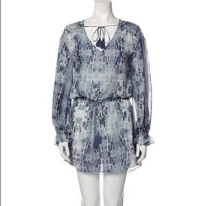 HAUTE HIPPE Tie-Dye Boho Gypsy V-Neck Long Sleeve Mini Dress Blue XS